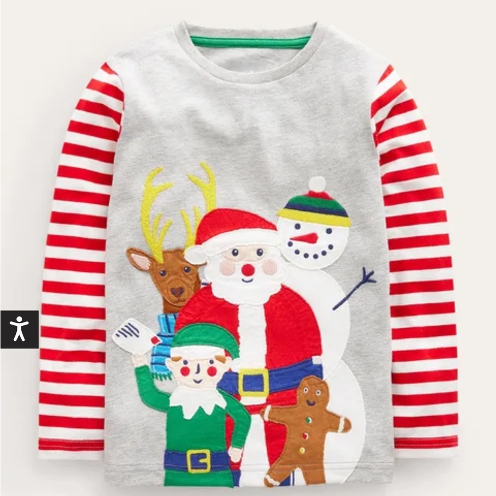 Mini Boden Boden Winter Cosy Festive-Appliqué T-shirt Grey Santas Friends